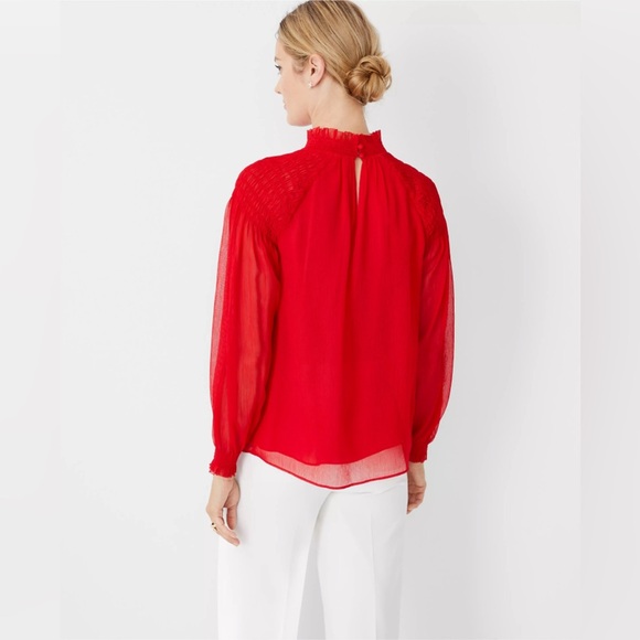 Ann Taylor Smocked Mock Neck Popover - Picture 3 of 3